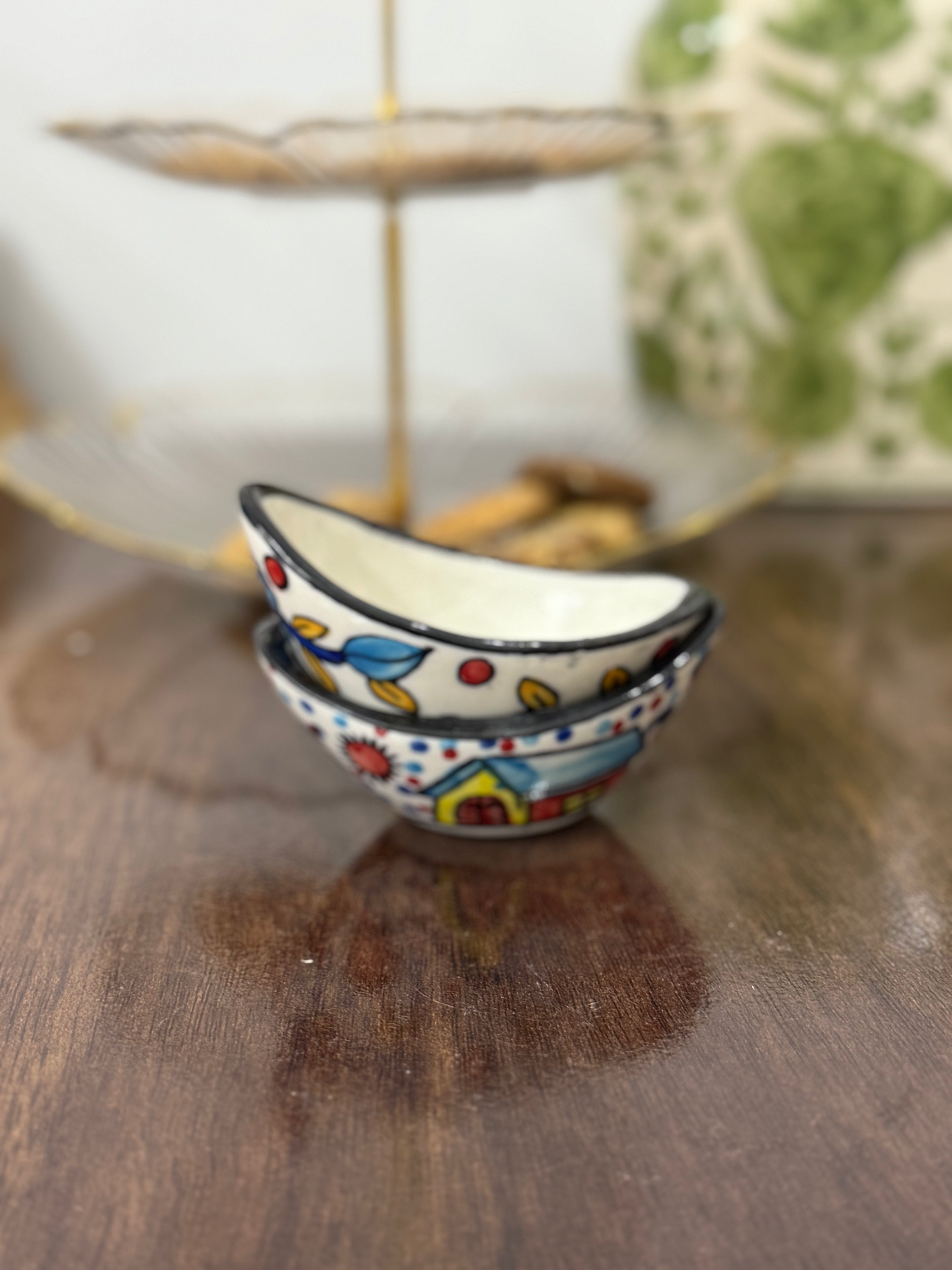 Hand-Painted Dip Bowl – Boat Shaped & Star Shaped with Handle | CeramicVista