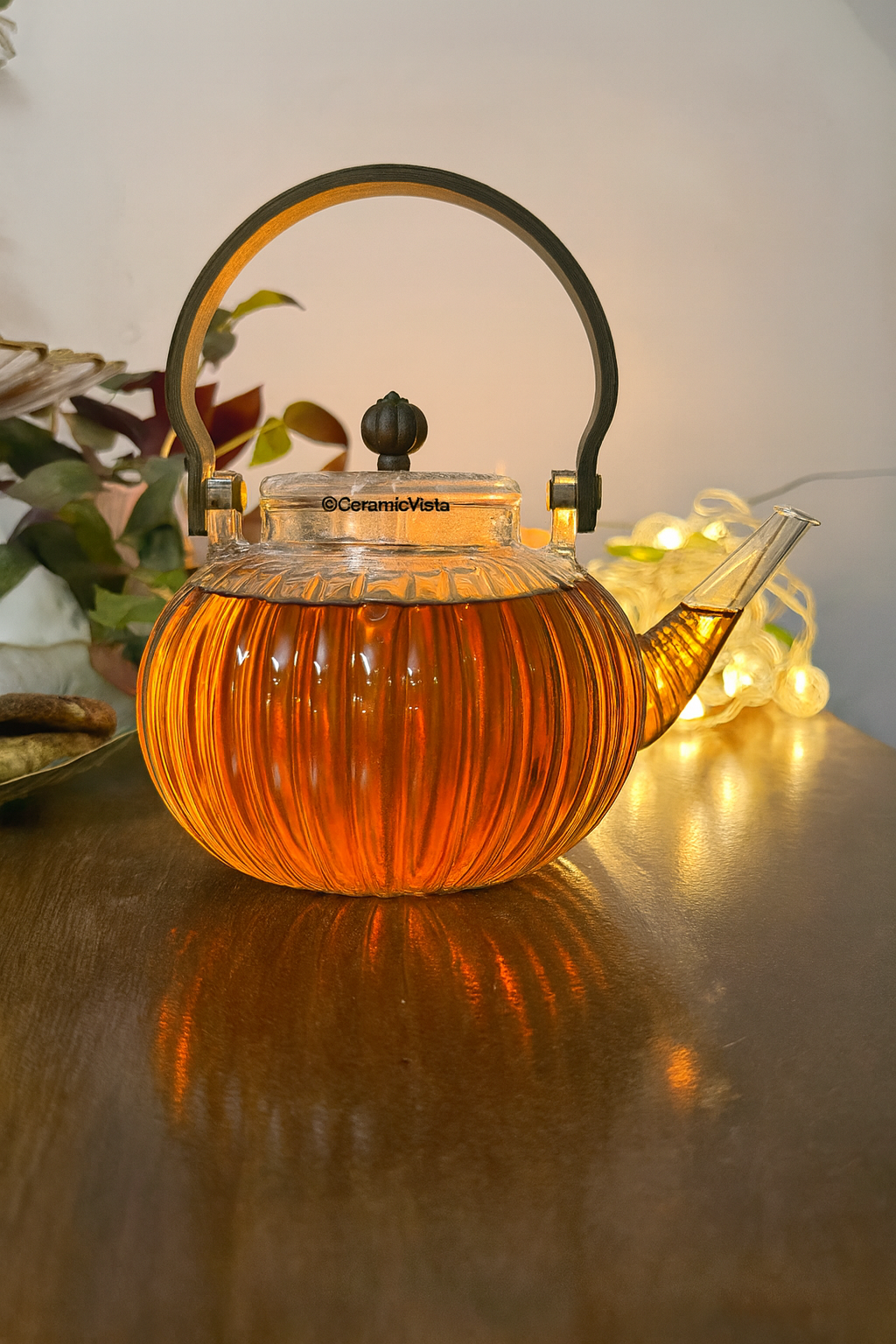 Amber Glow Ribbed Glass Teapot with Infuser & Handle – CeramicVista
