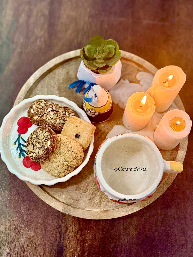 Handcrafted Cherry Ceramic Mug With Saucer – Premium Artistic Set