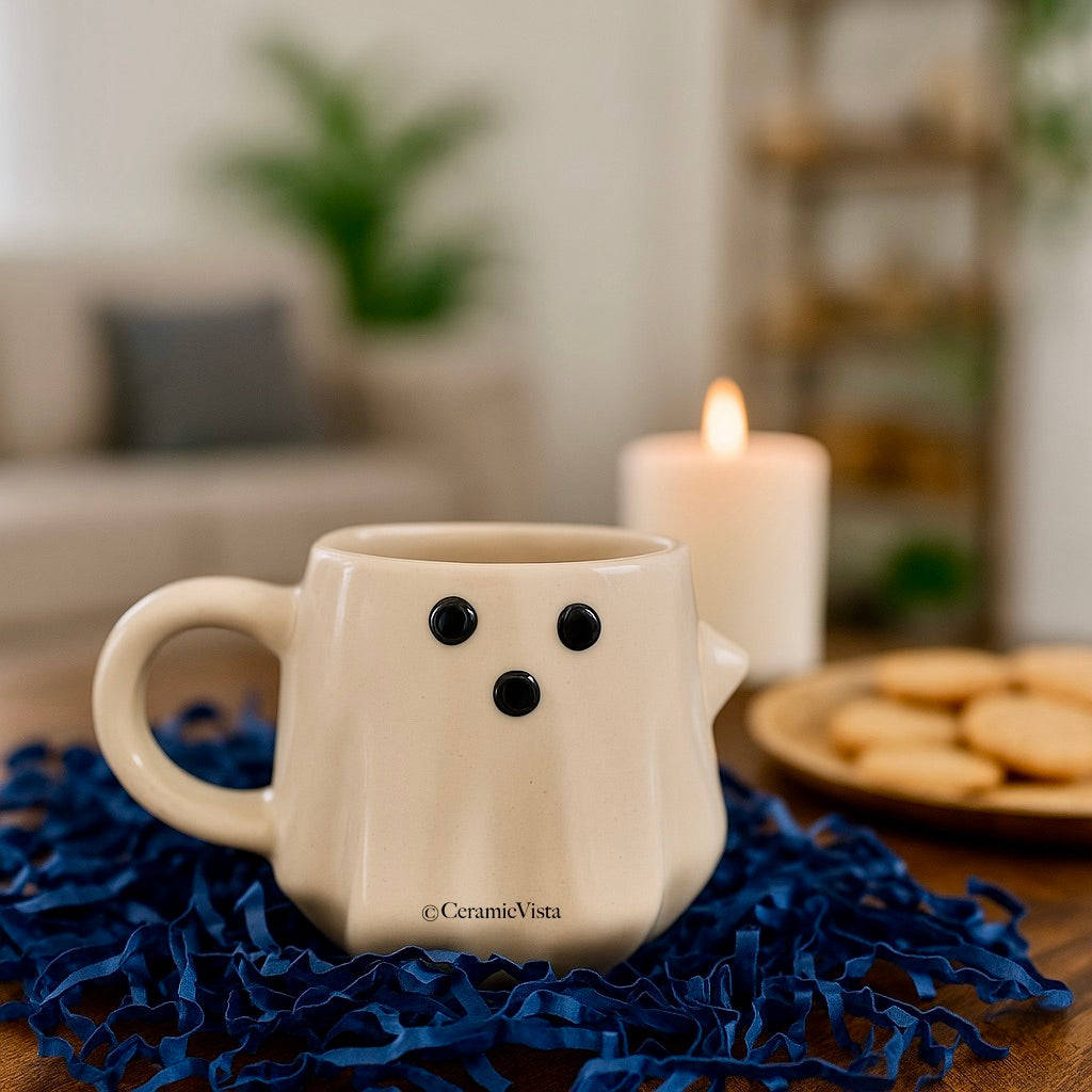 Cute Ghost Ceramic Mug – 3D Spooky Mug for Cozy Sips | Handcrafted