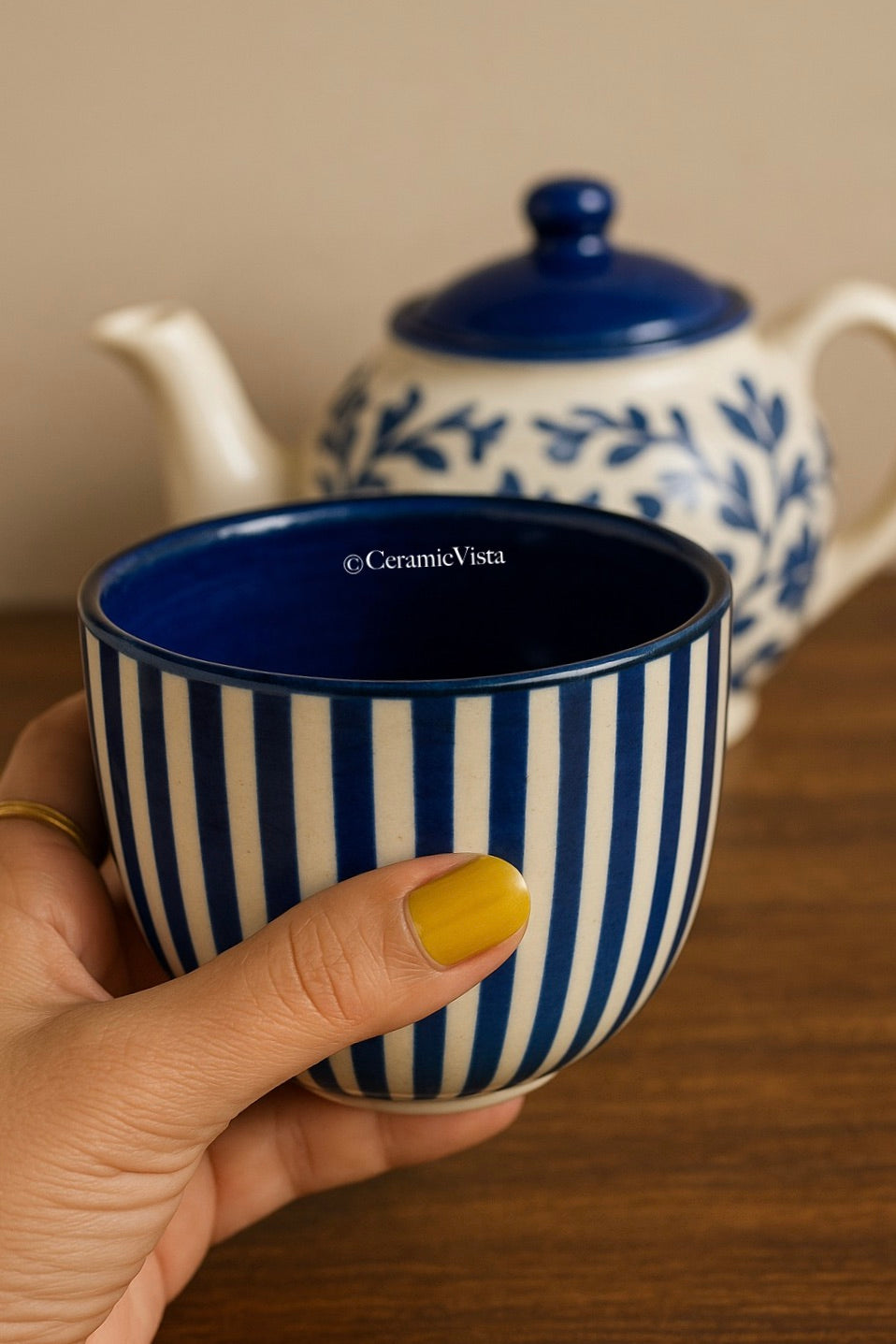 Blue Stripe Handcrafted Ceramic Cup