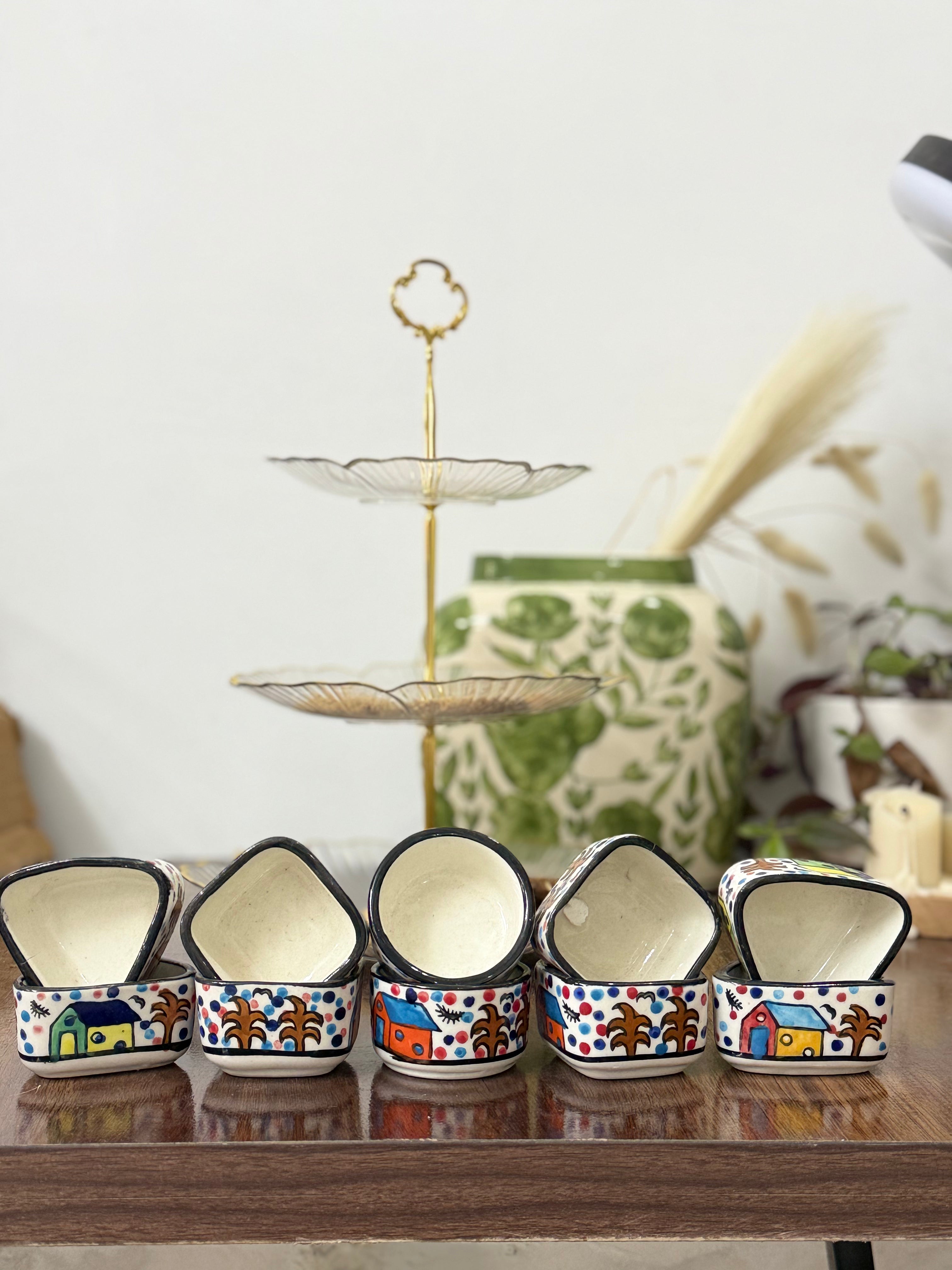 Hand-Painted Round/ Square/ Triangular Dip Bowl | CeramicVista