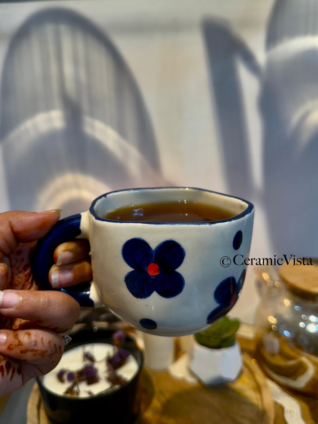 Retro Blue Flower Ceramic Mug