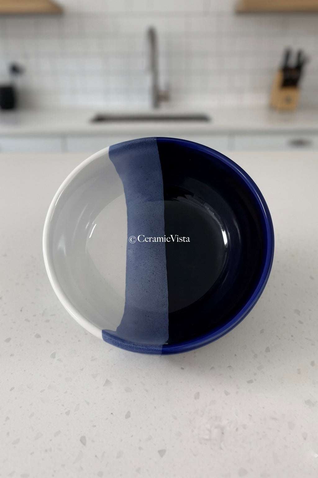 Handcrafted Blue & White Dual-Tone Salad/Soup/Noodles/Pasta Bowl | CeramicVista