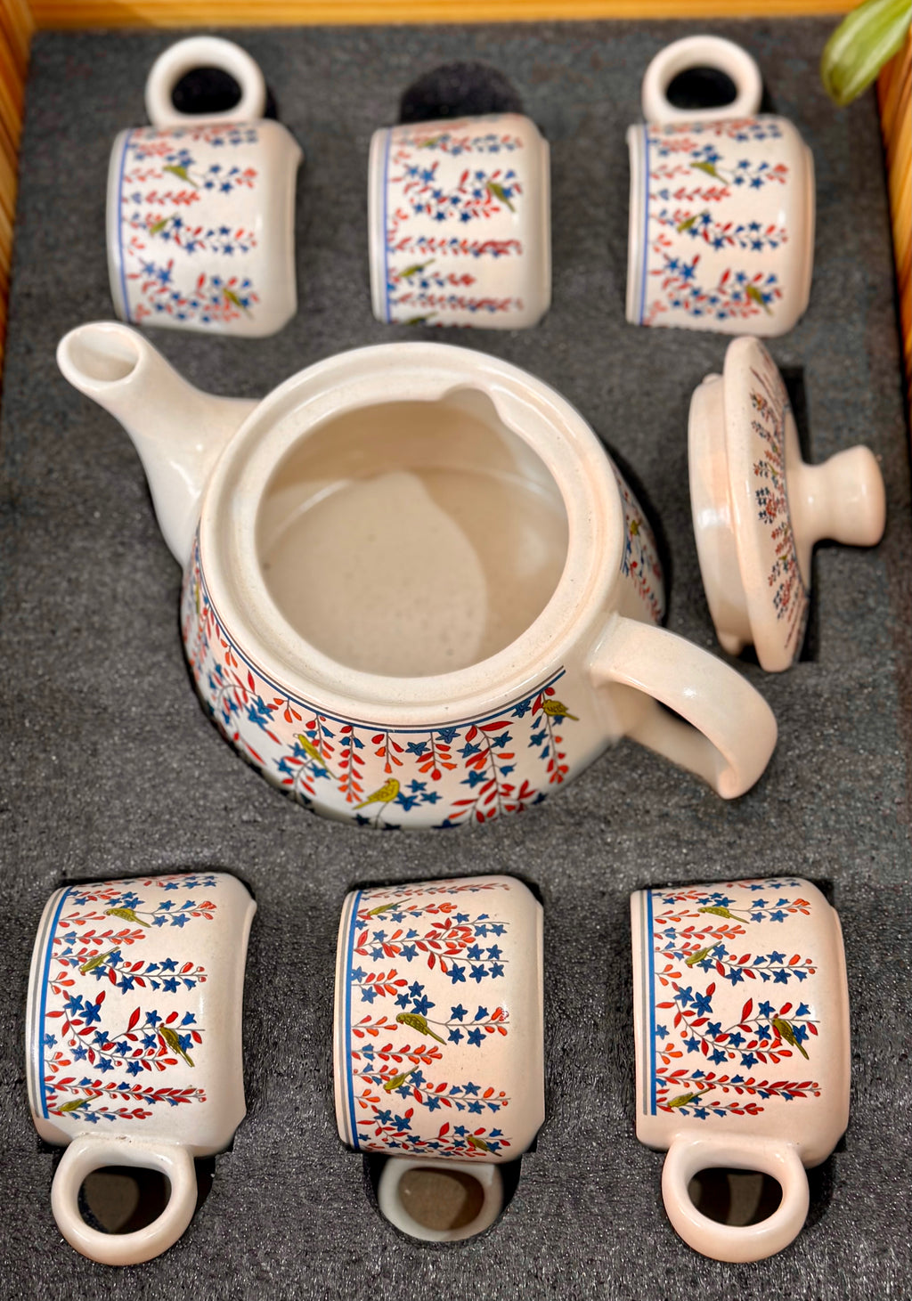 Hand-Painted Wisteria Bloom Ceramic Teapot Set (1 Kettle + 6 Cups) | CeramicVista