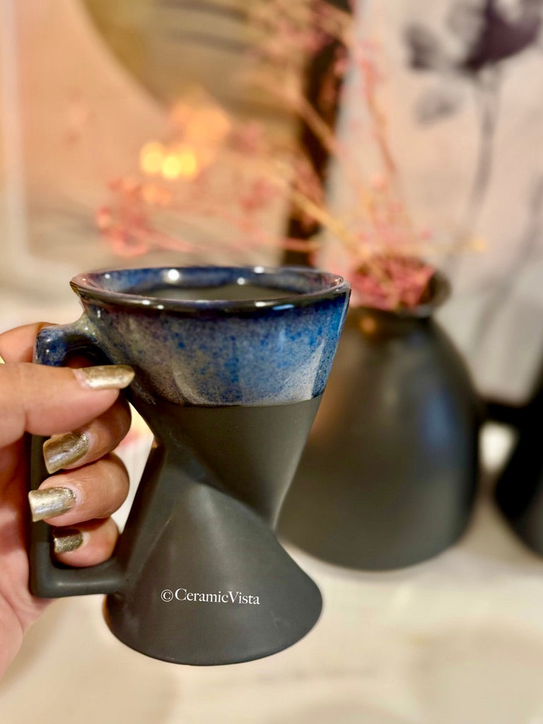 Handcrafted Stoneware Coffee Mugs – Modern Hourglass Design
