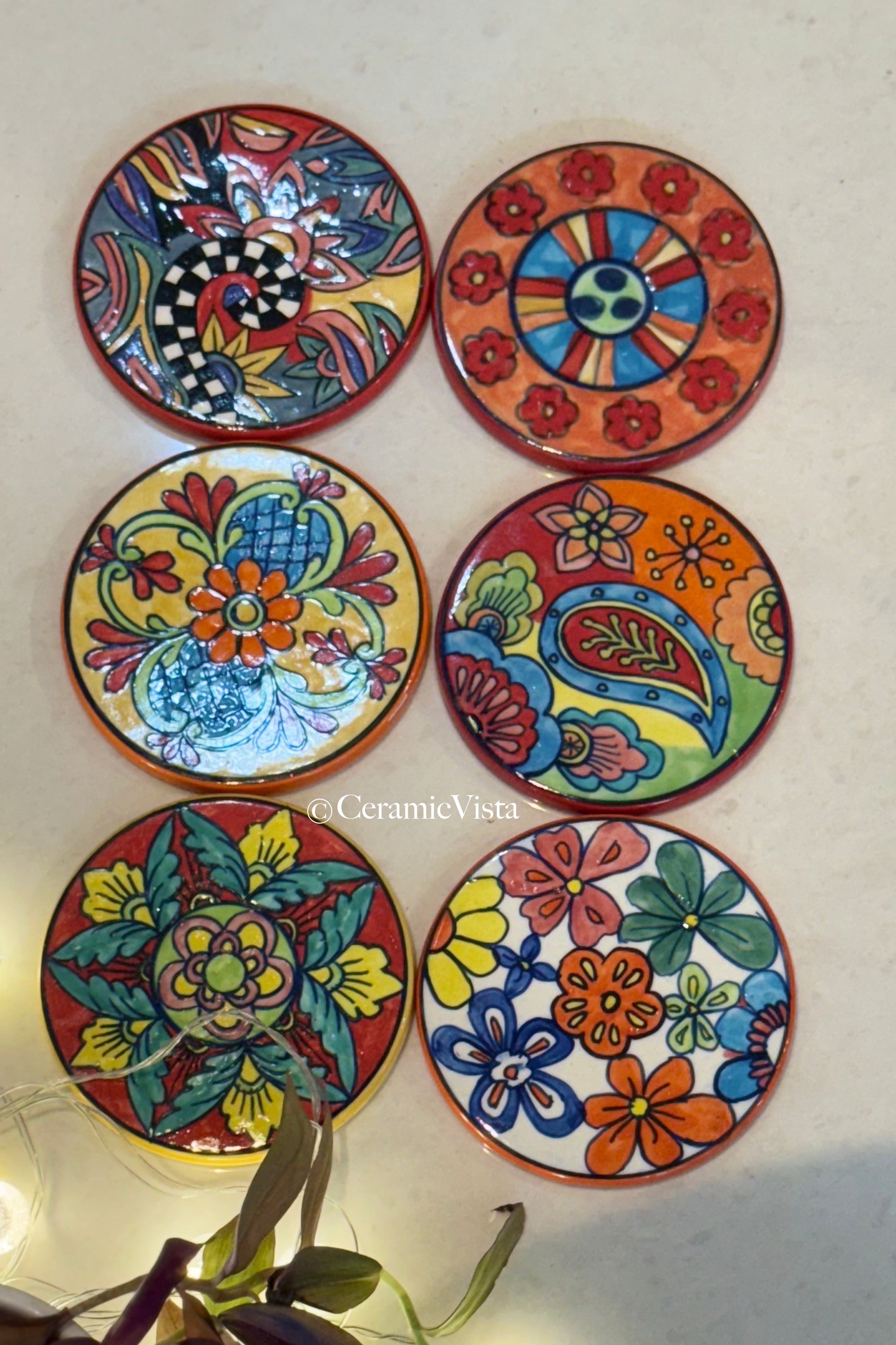 Hand-Painted Ceramic Coasters – Custom Curated Sets (Set of 6 & Set of 2) | CeramicVista