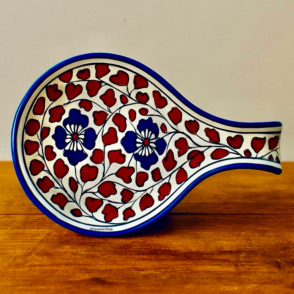 Hand-Painted Colorful Ceramic Spoon Rest / Snack Tray/ Holder | Red, Blue, Green, Dual Tone | CeramicVista