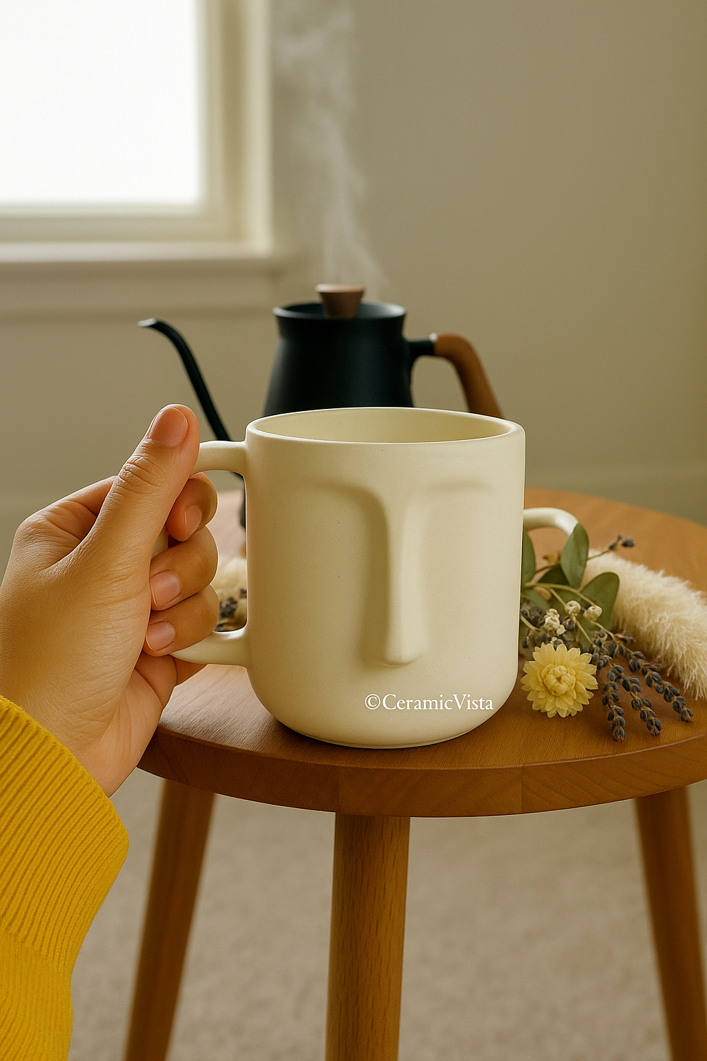 Minimalist Face Mug – Classic White | CeramicVista