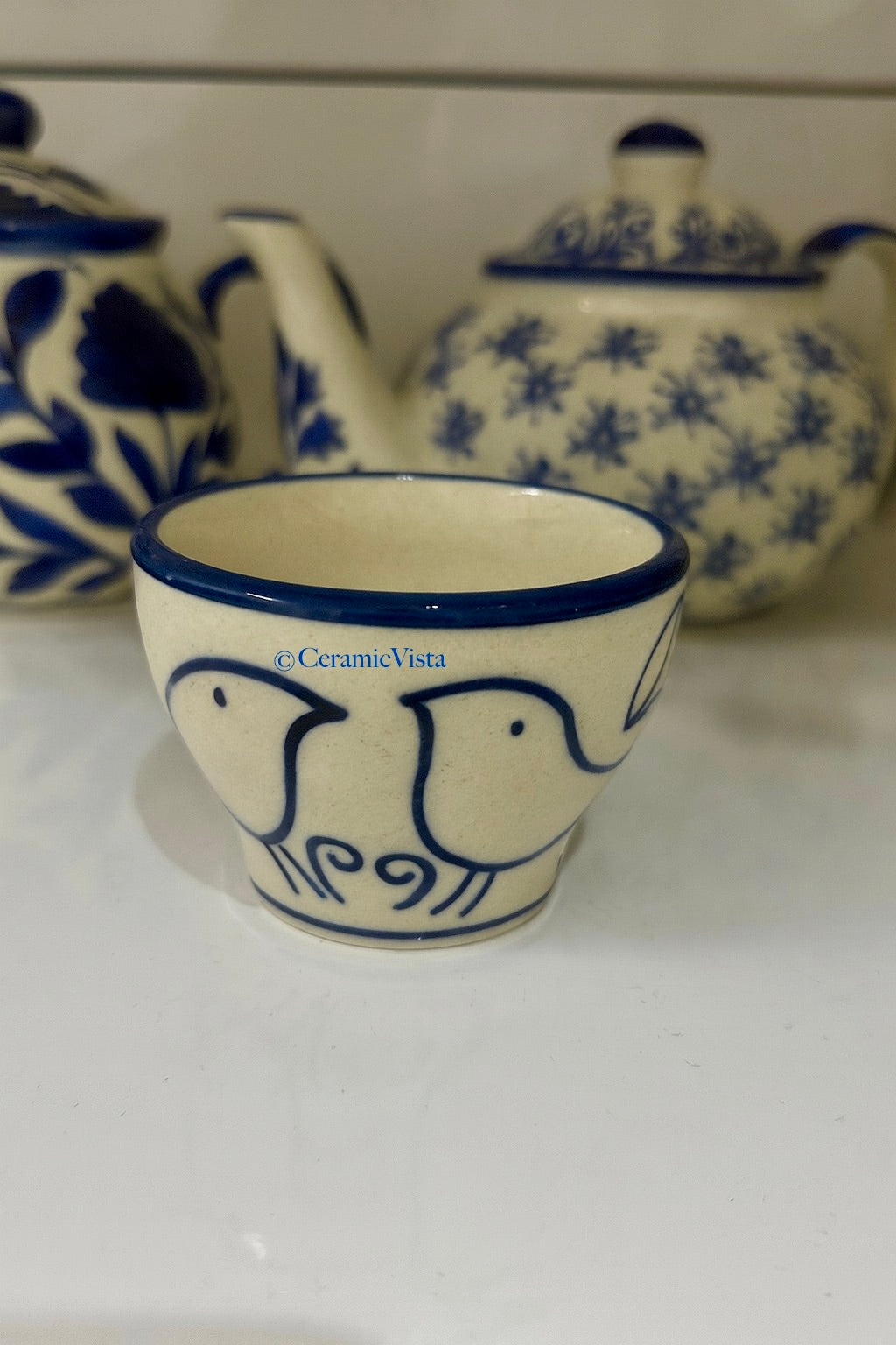 Blue Bird Hand-Painted Ceramic Mug with Handle