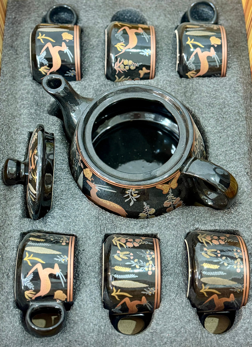 Hand-Painted Midnight Deer Ceramic Teapot Set (1 Kettle + 6 Cups) | CeramicVista