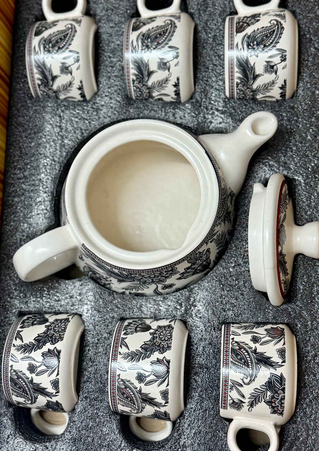 Hand-Painted Noir Blossom Ceramic Teapot Set (1 Kettle + 6 Cups) | CeramicVista