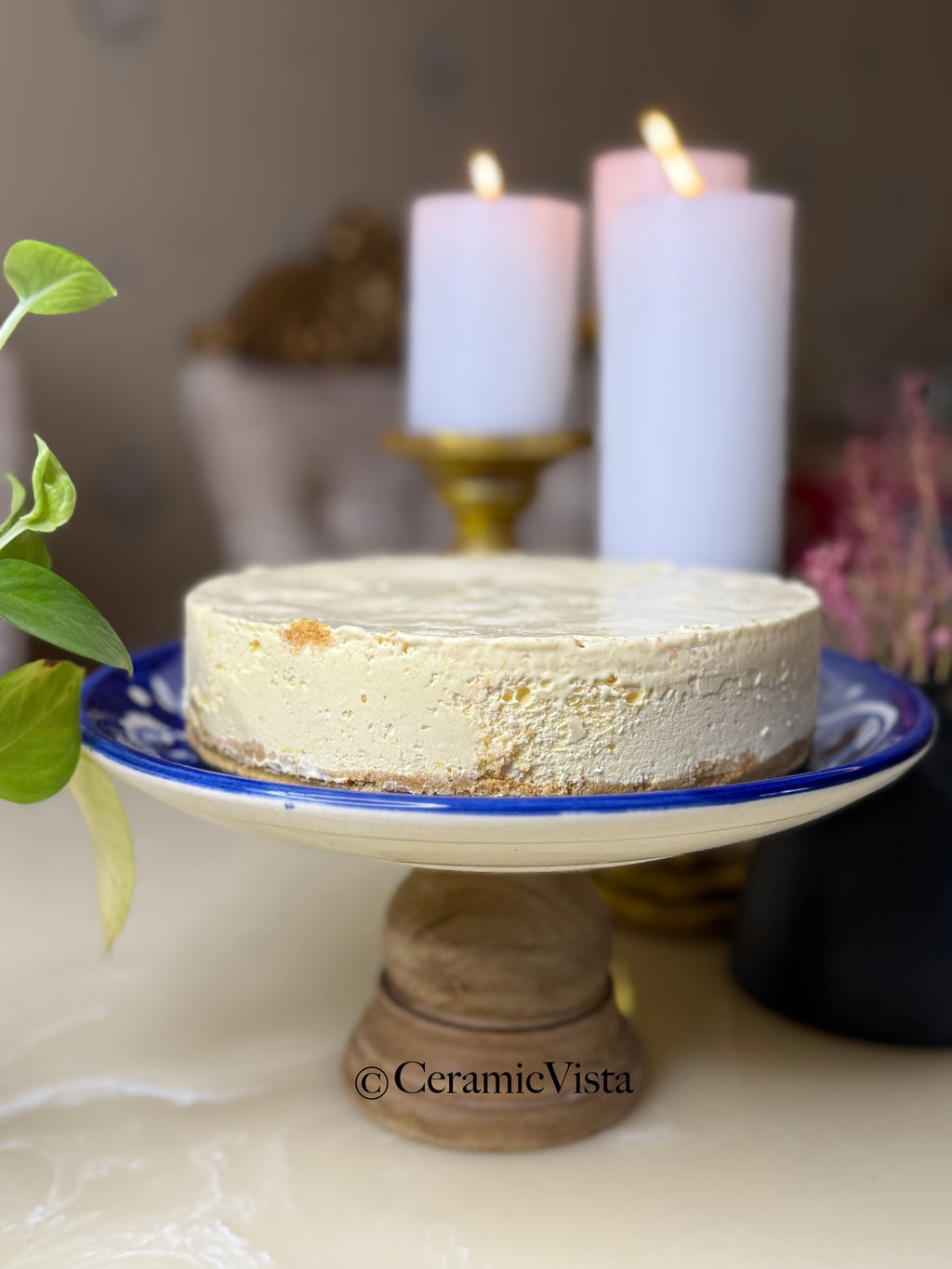Handcrafted blue pottery cake tray
