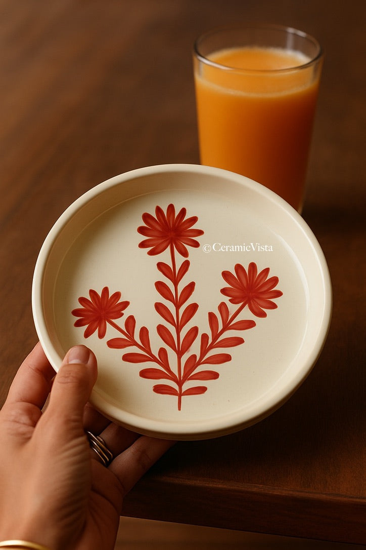 Red Blossom Hand-Painted Ceramic Plates – Set of 2 | CeramicVista