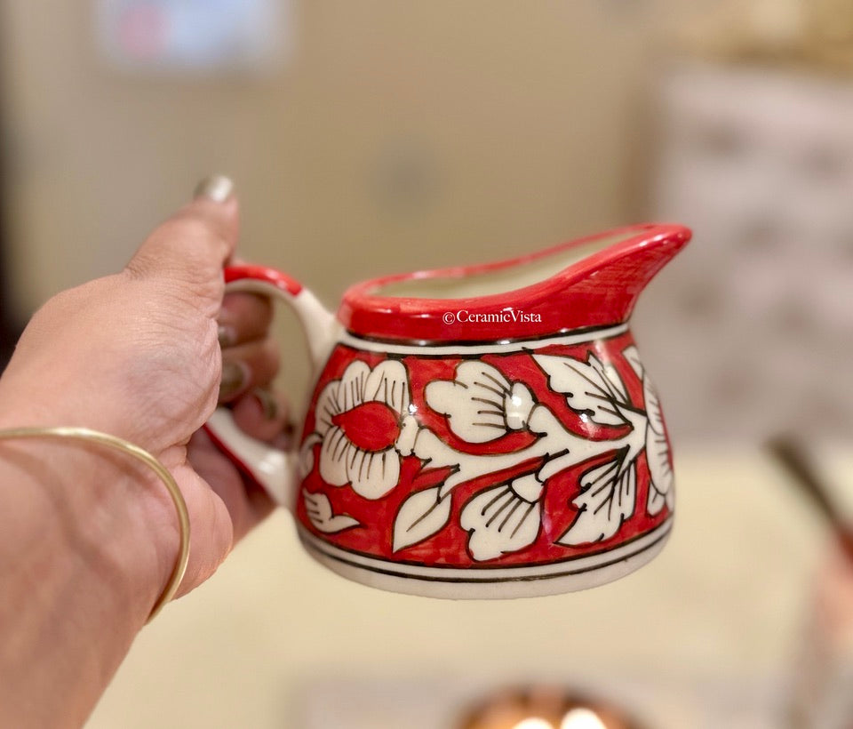 Handpainted Floral Pourer | Red and Blue