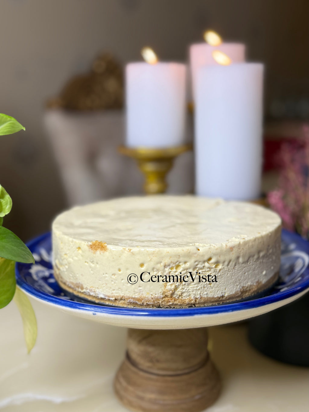 Handcrafted blue pottery cake tray