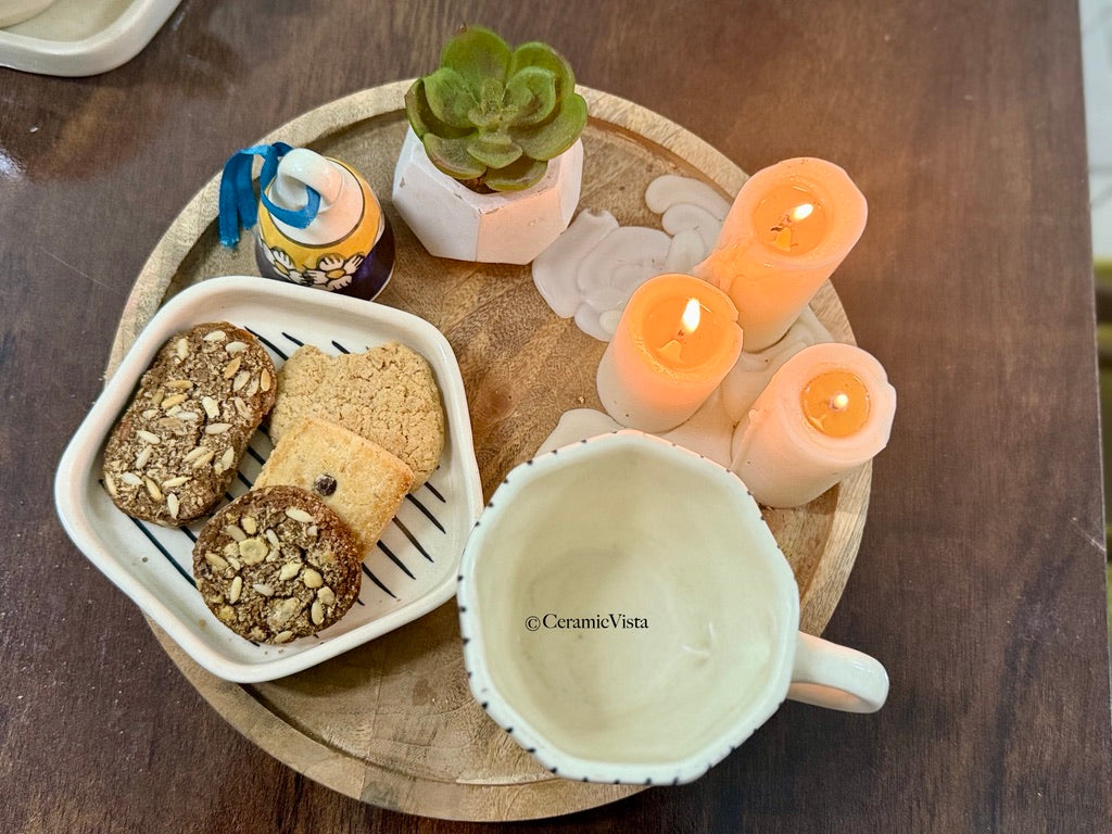 Striped Ceramic Mug With Matching Saucer | CeramicVista