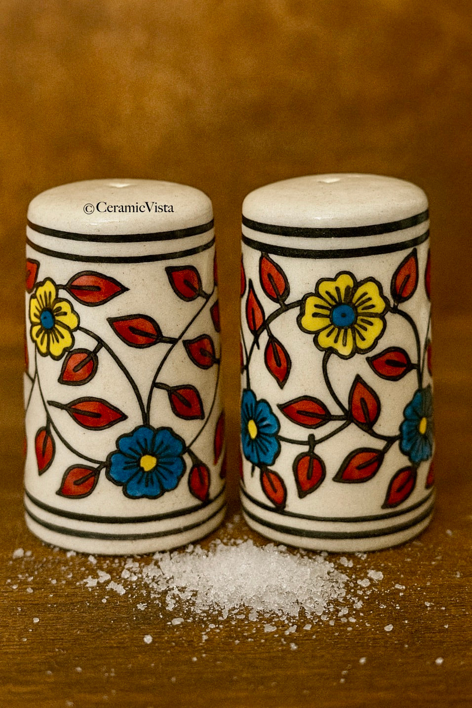 Hand-Painted Mini Ceramic Salt & Spice Shakers | Multicolour Traditional Patterned Salters| Organise your table with these cuties | CeramicVista