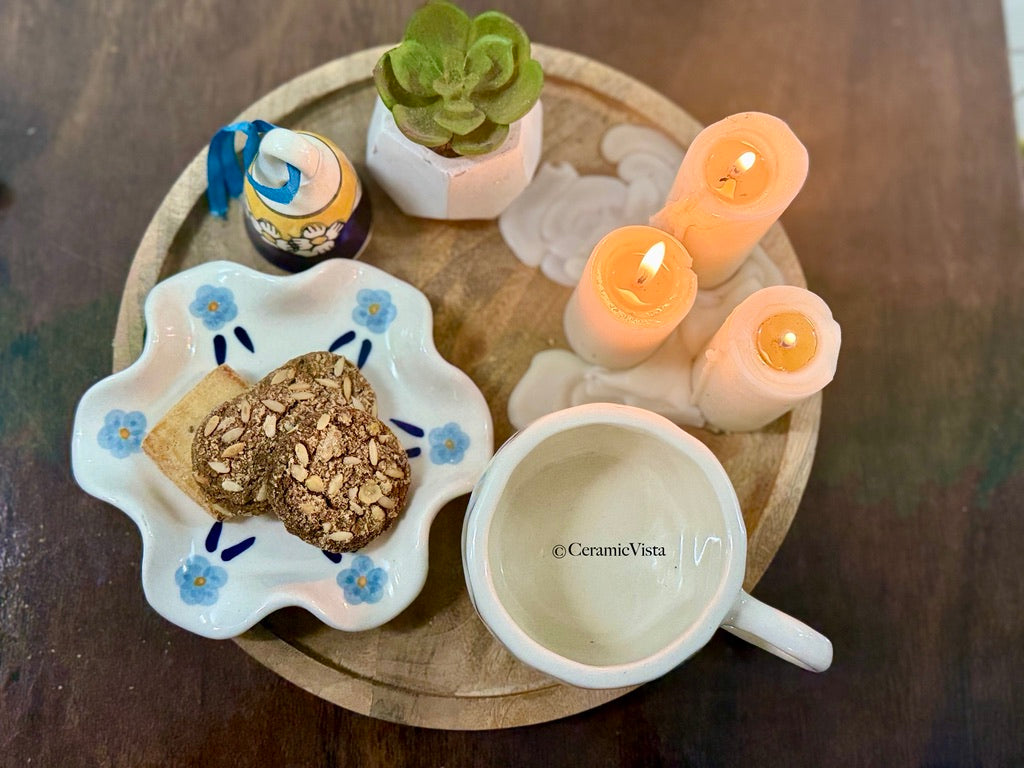 Handcrafted Floral Ceramic Mug With Wavy Saucer | CeramicVista