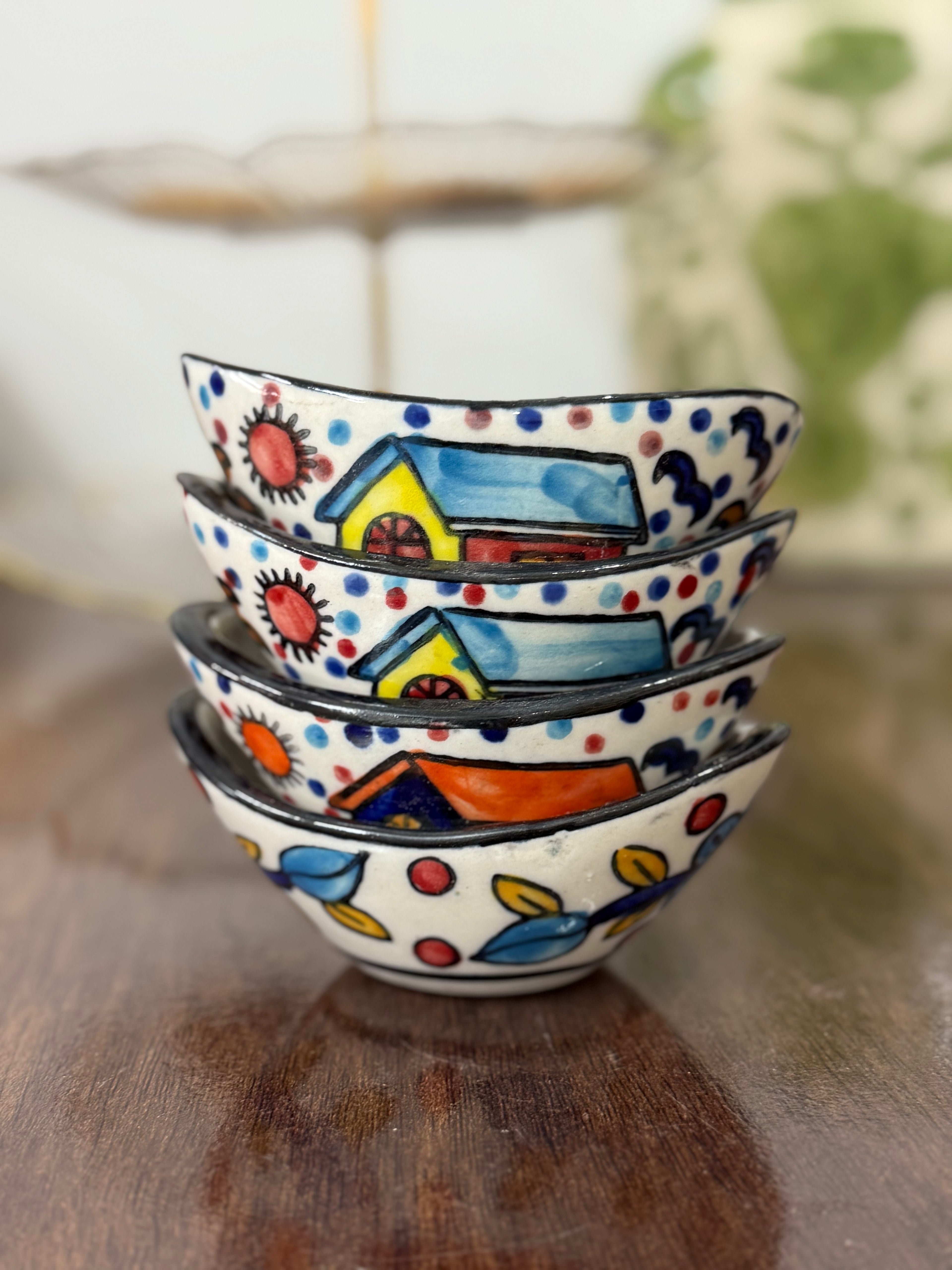 Hand-Painted Dip Bowl – Boat Shaped & Star Shaped with Handle | CeramicVista