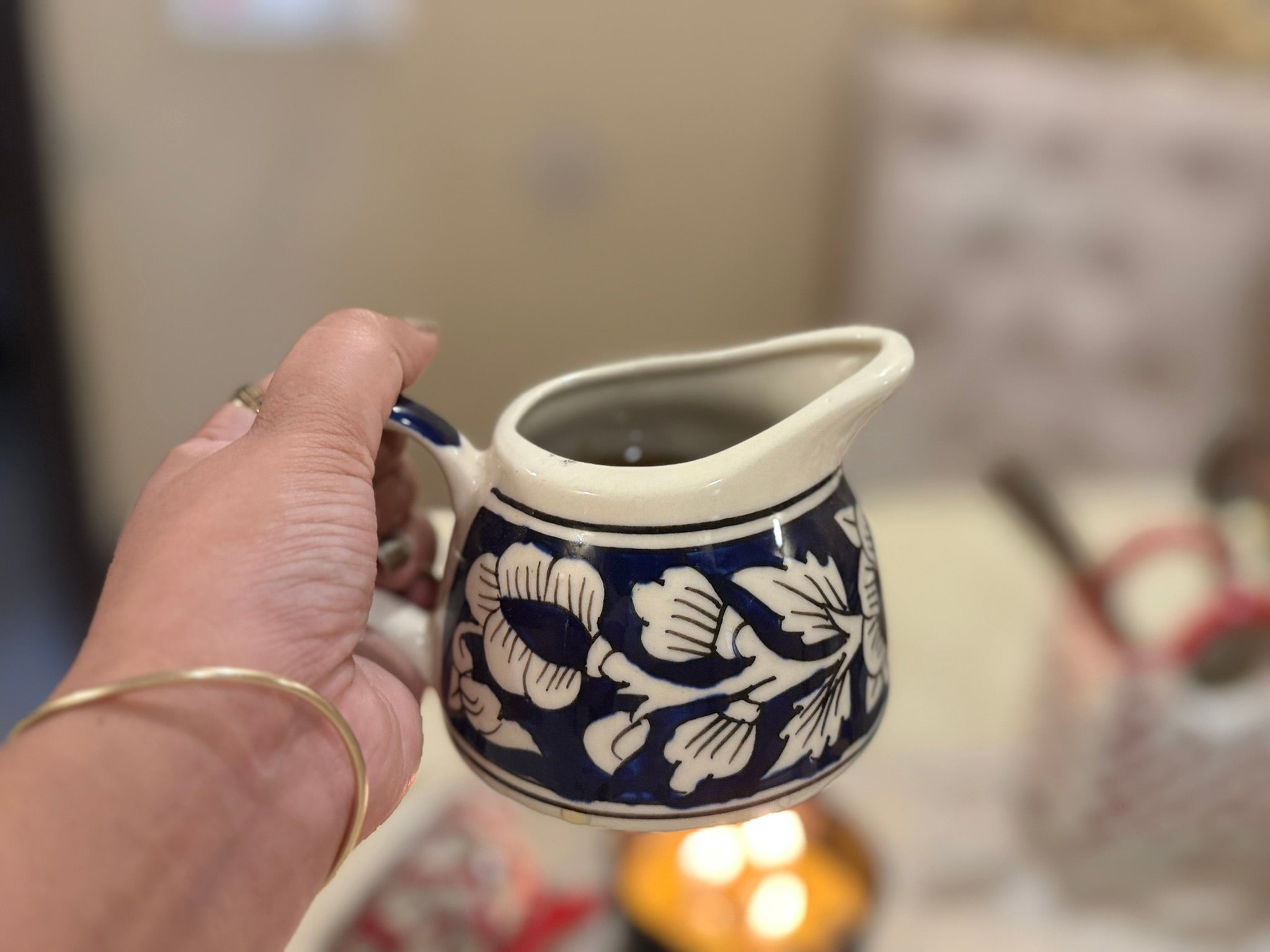 Handpainted Floral Pourer | Red and Blue