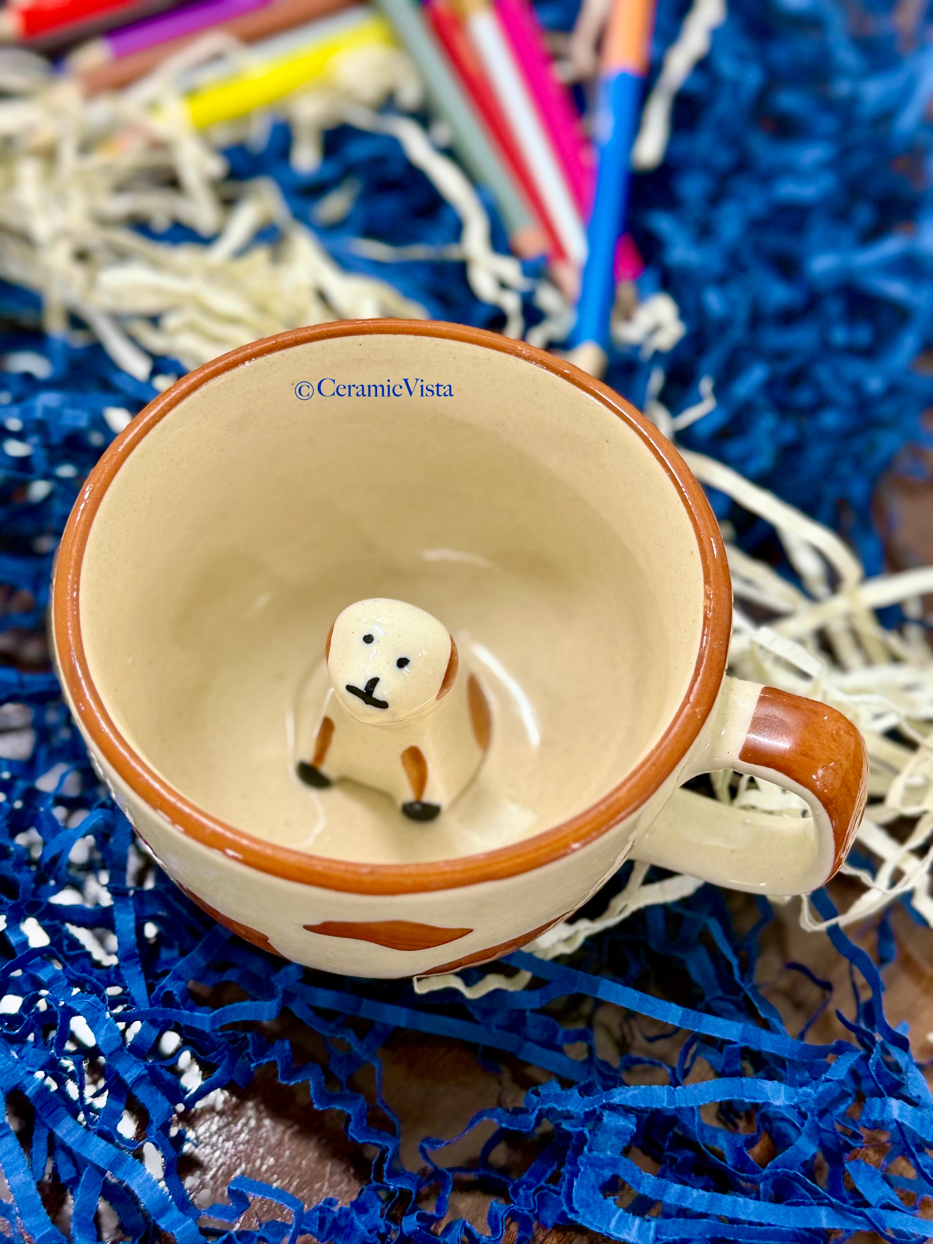 Puppy Peek Ceramic Mug – Hidden Dog Figurine | Handcrafted Cute Cup