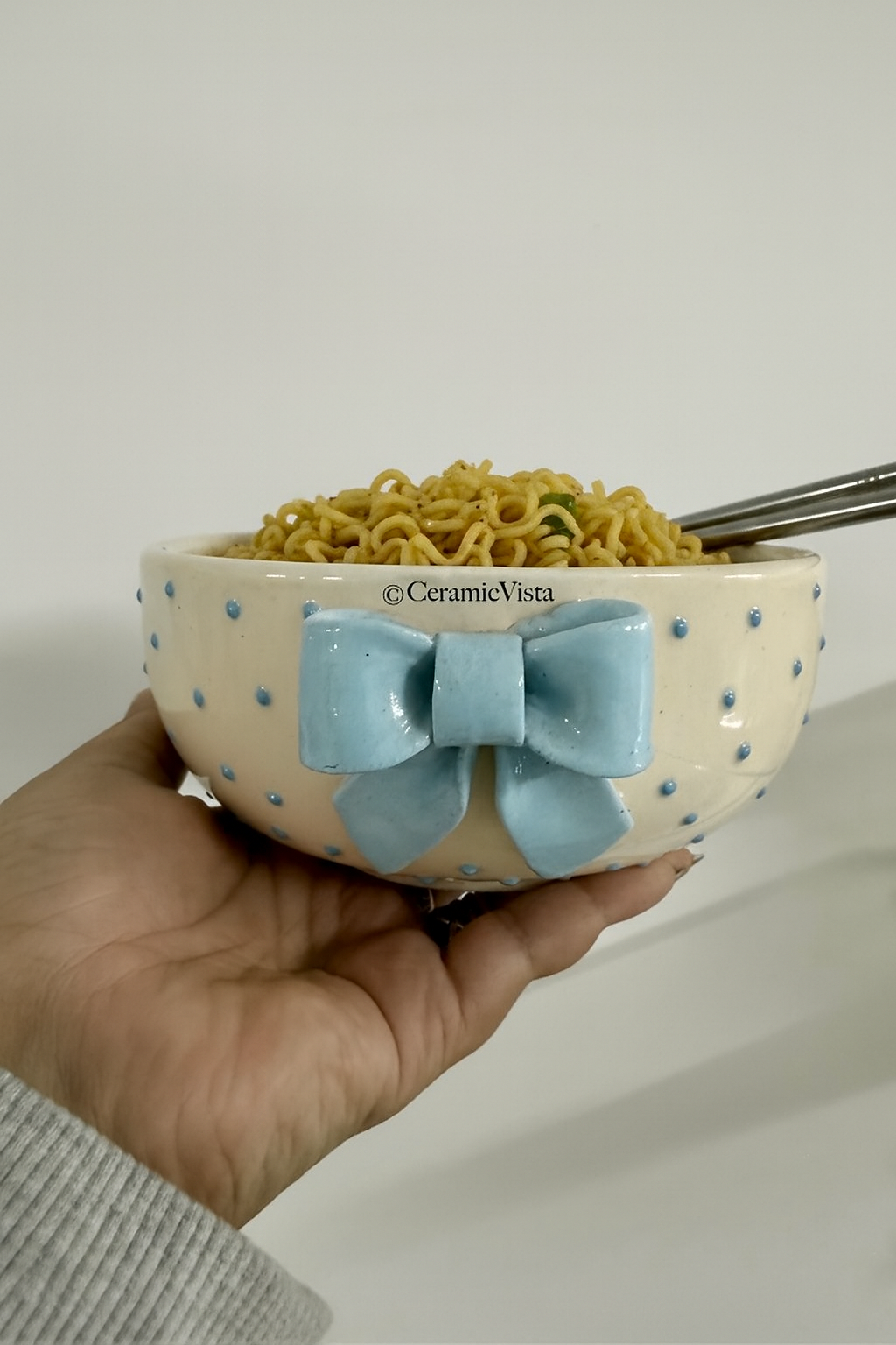 Handcrafted Blue Bow Salad & Noodle Bowl | CeramicVista