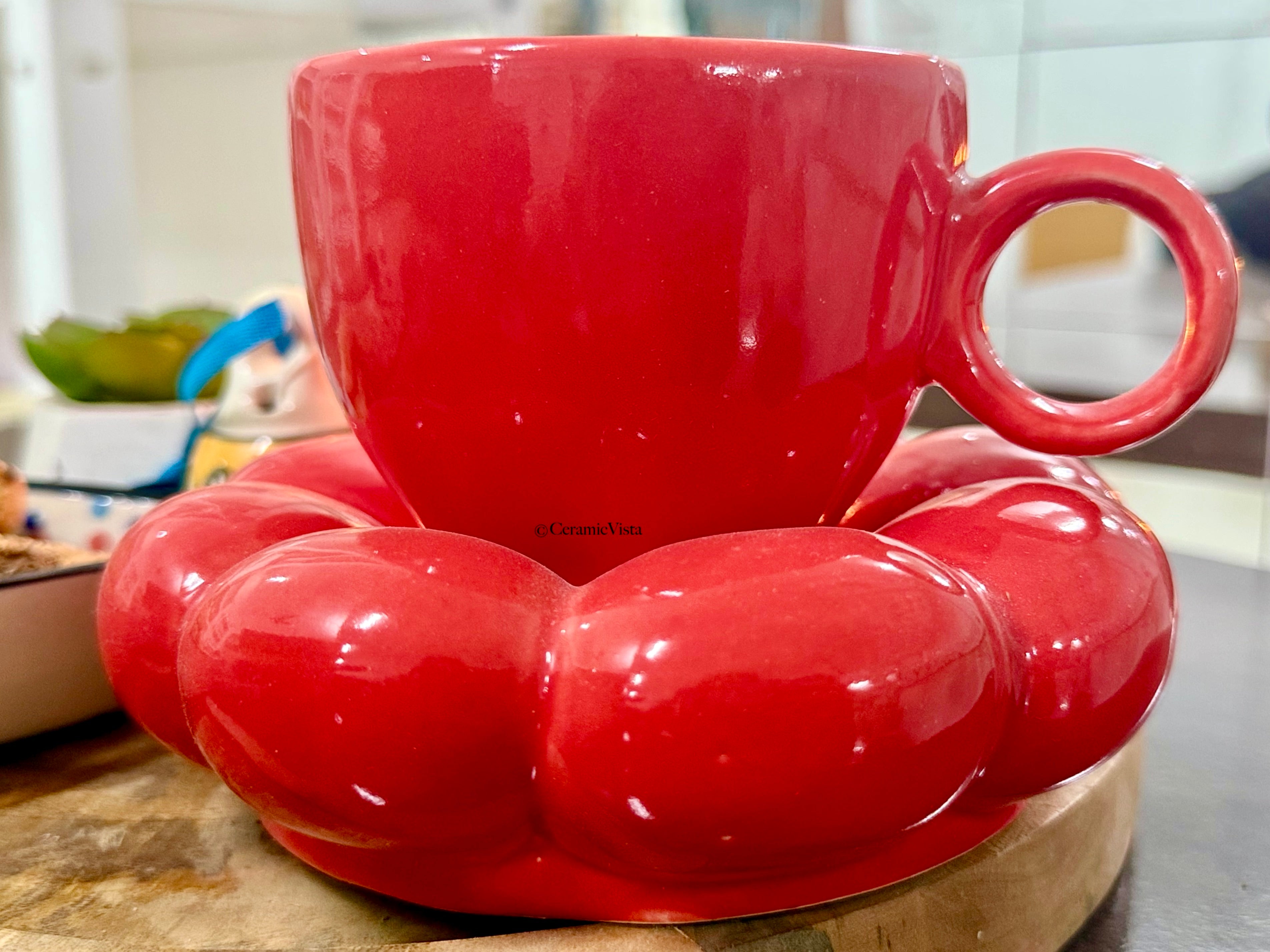 Bubble Saucer Ceramic Mug – Available in Blue, Red & Dark Green