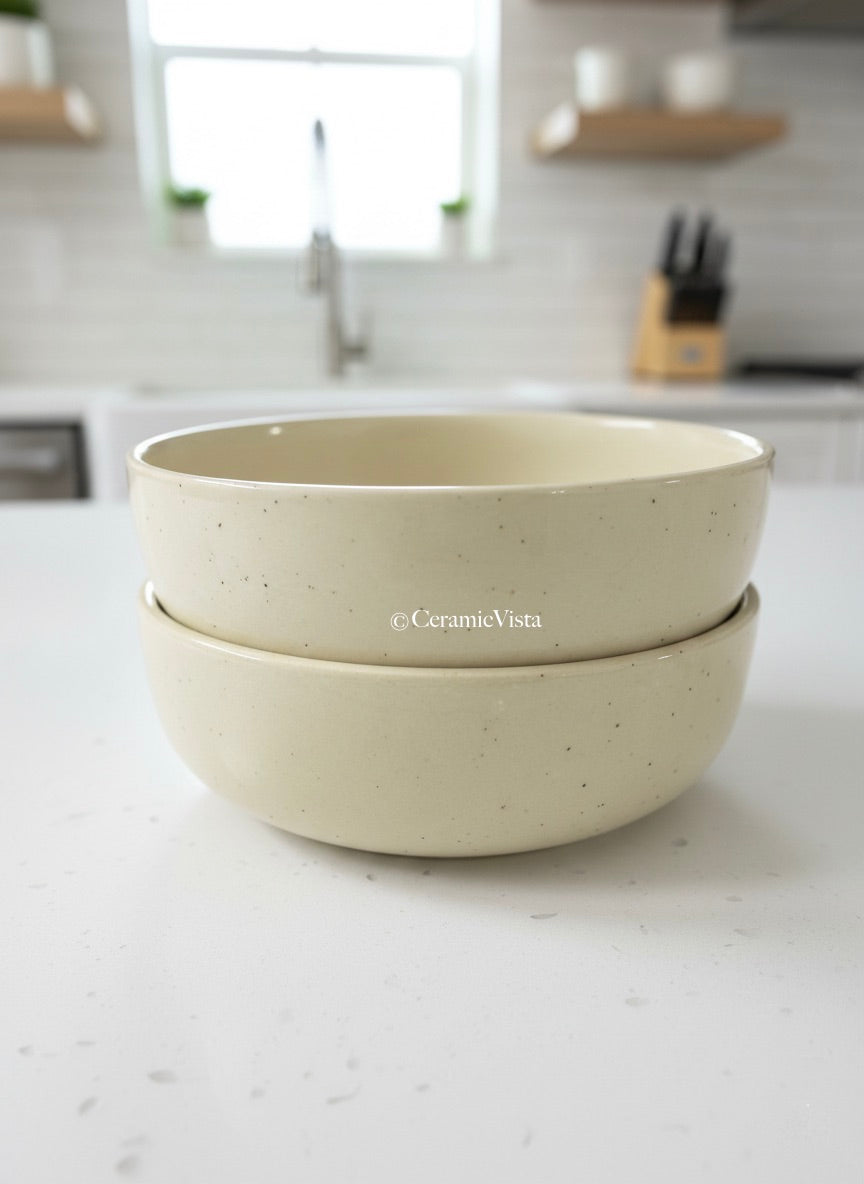 Cream Speckled Ceramic Serving Bowl – Handcrafted Finish | CeramicVista