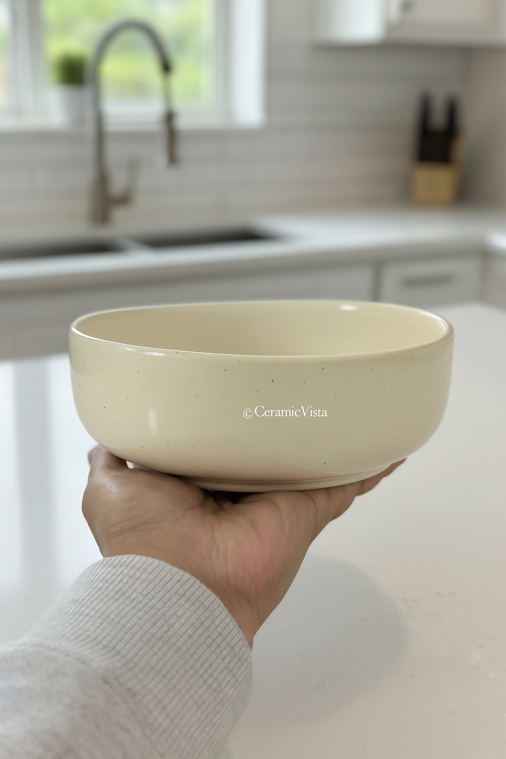 Cream Speckled Ceramic Serving Bowl – Handcrafted Finish | CeramicVista