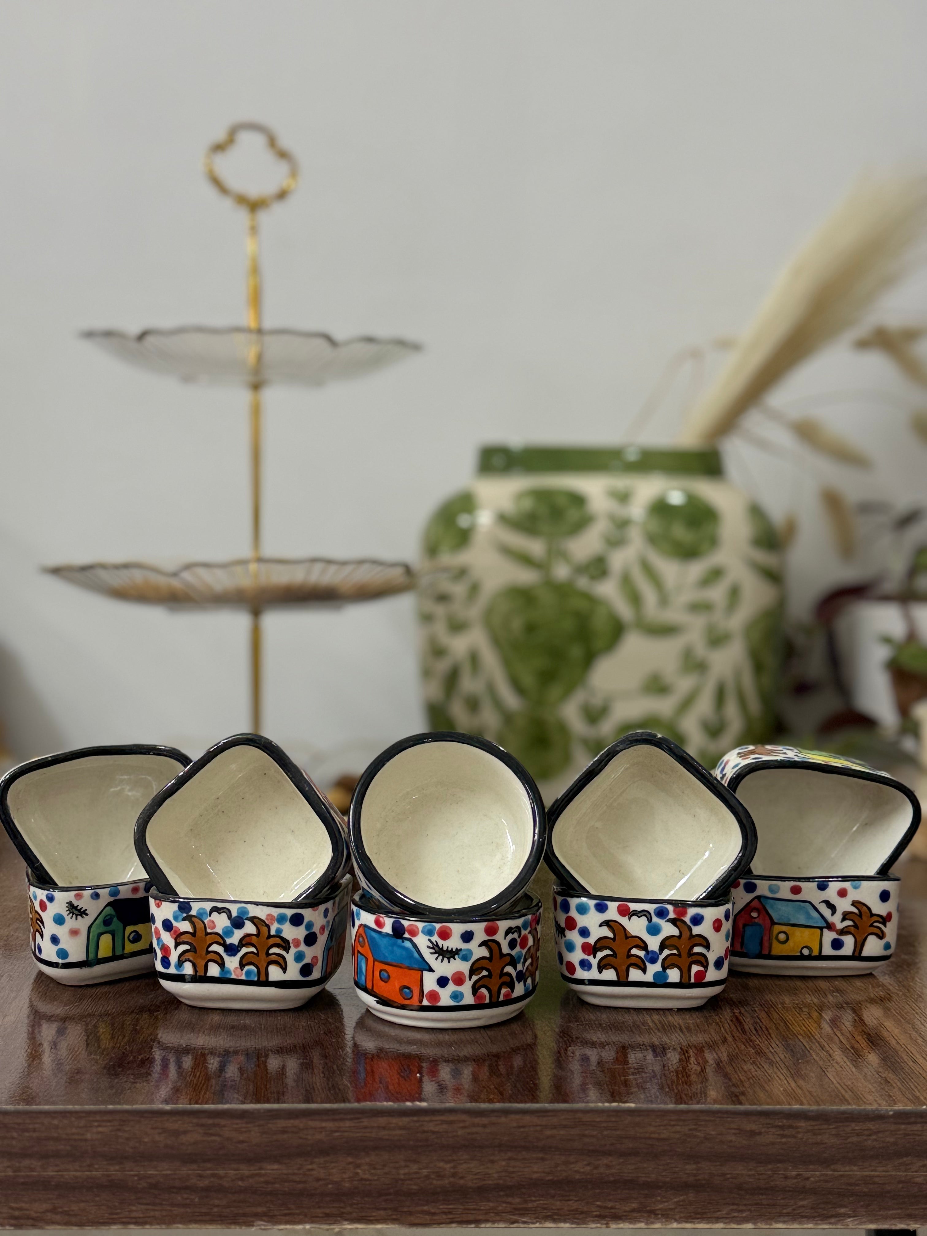 Hand-Painted Round/ Square/ Triangular Dip Bowl | CeramicVista