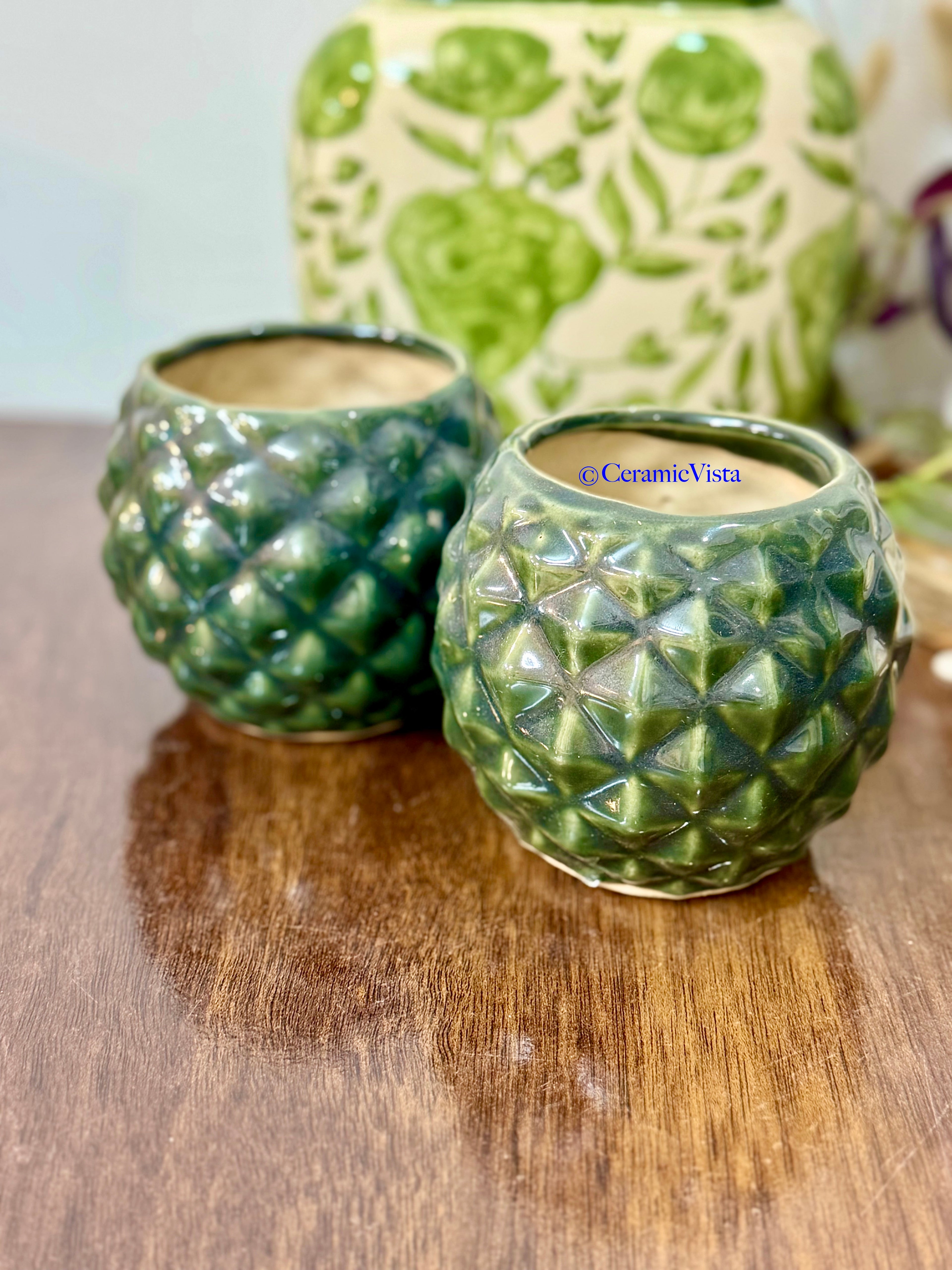 Deep Green Textured Planter Duo | CeramicVista