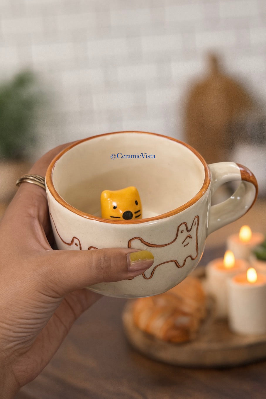Peek-a-Boo Cat Ceramic Mug – Hidden Kitten Inside | Handcrafted Cute Mug