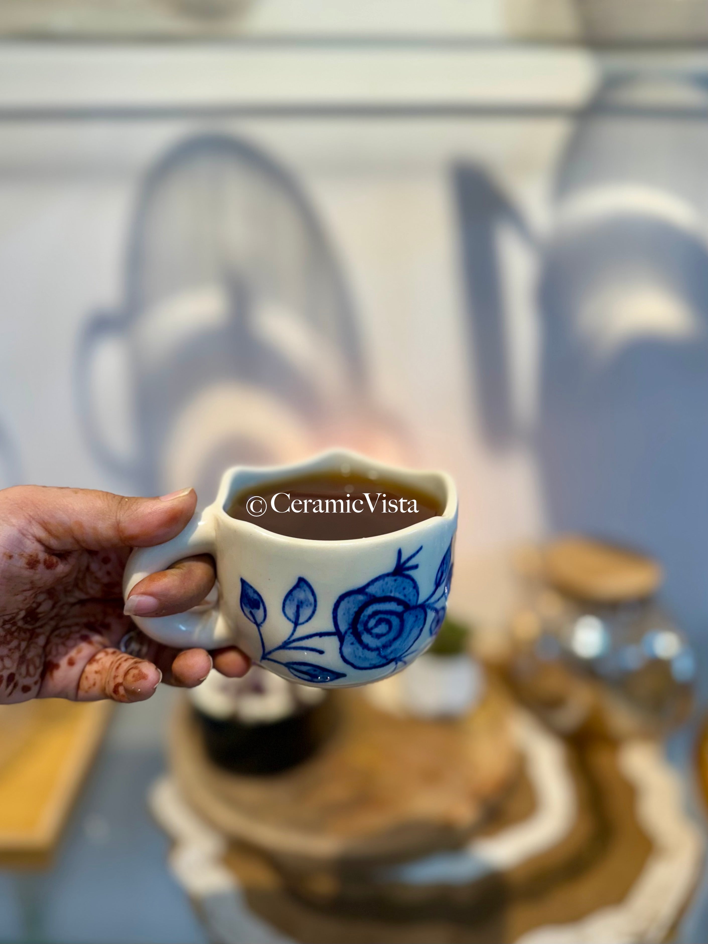 Blue Rose Ceramic Tea Cup