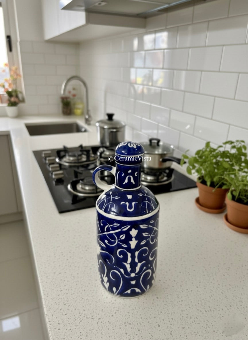 Royal Blue Hand-Painted Ceramic Oil Dispenser – 1 Litre | CeramicVista