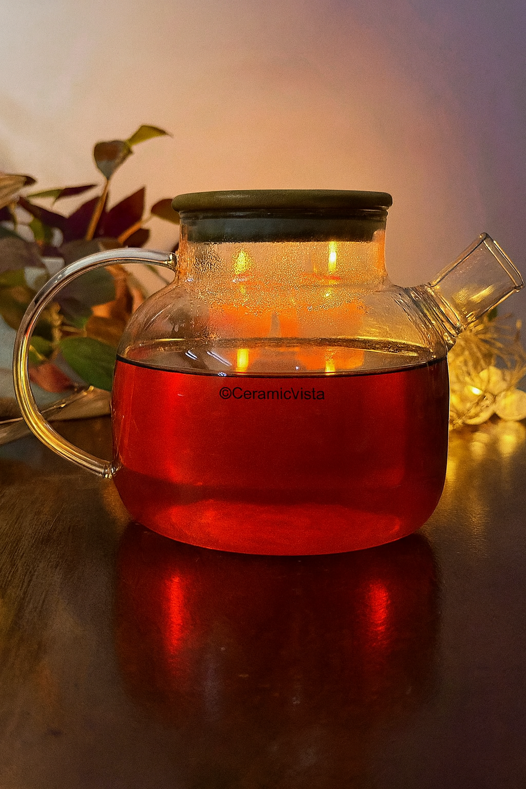 Clear Glass Teapot with Wooden Lid & Built-In Spout Strainer | CeramicVista