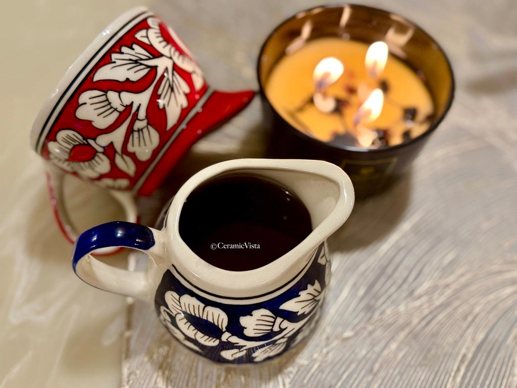 Handpainted Floral Pourer | Red and Blue