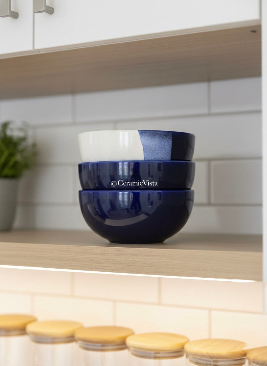 Handcrafted Blue & White Dual-Tone Salad/Soup/Noodles/Pasta Bowl | CeramicVista
