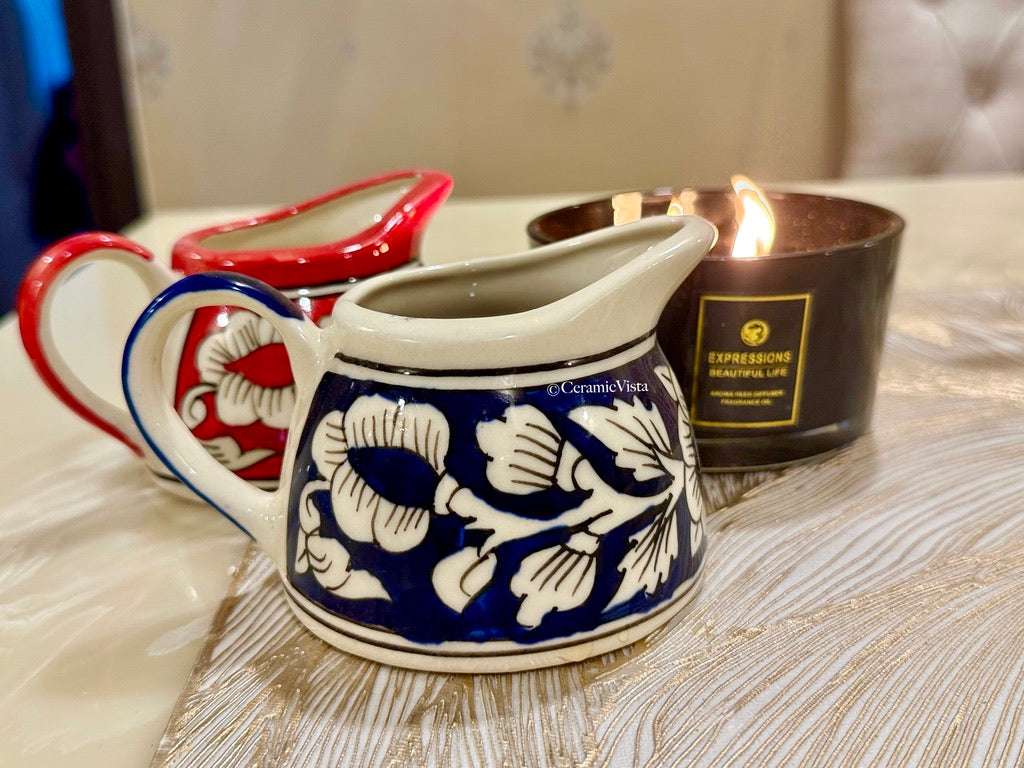 Handpainted Floral Pourer | Red and Blue