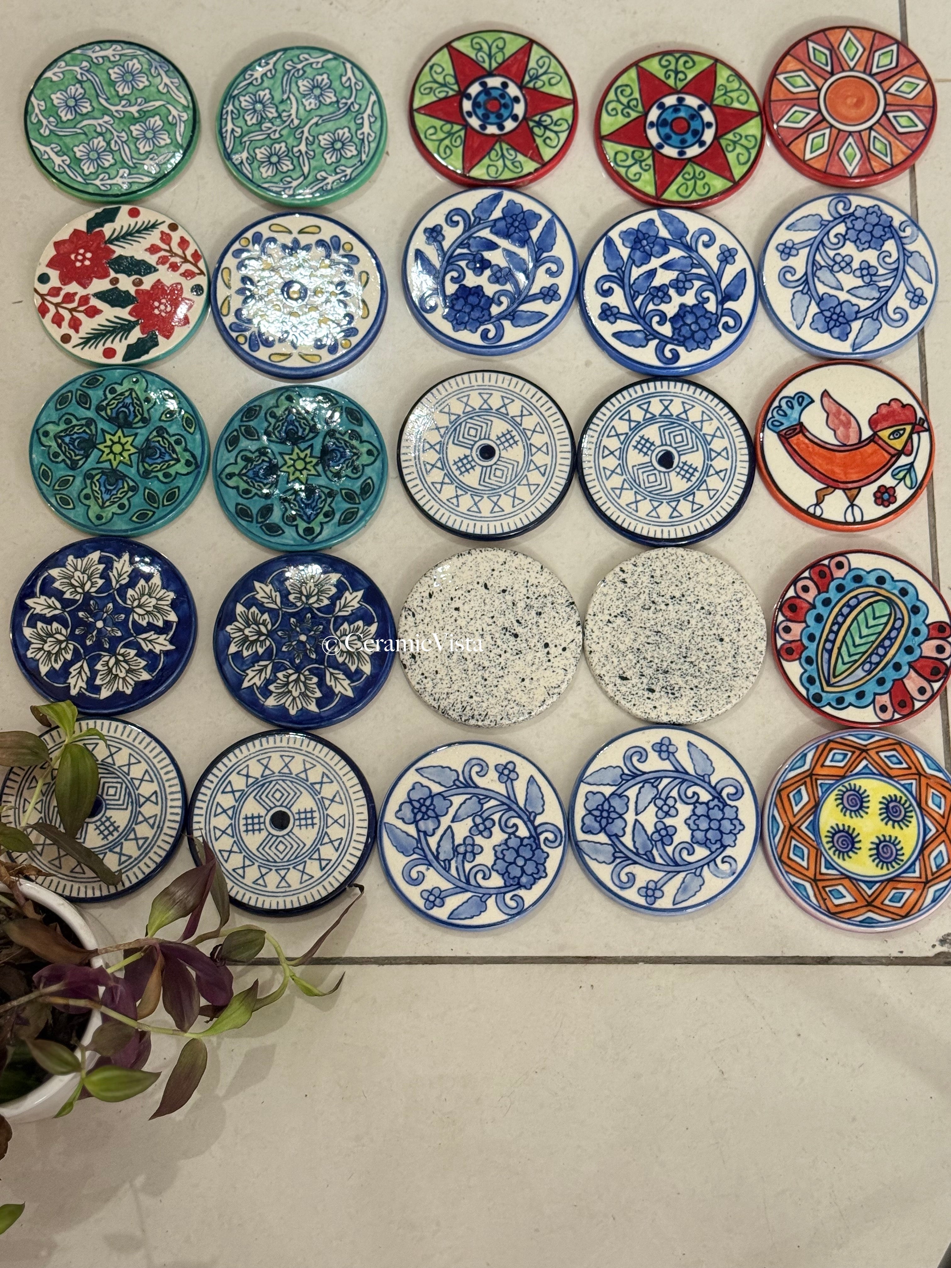 Hand-Painted Ceramic Coasters – Custom Curated Sets (Set of 6 & Set of 2) | CeramicVista