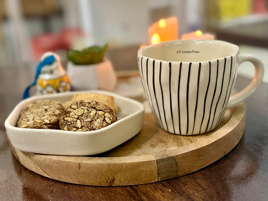 Striped Ceramic Mug With Matching Saucer | CeramicVista