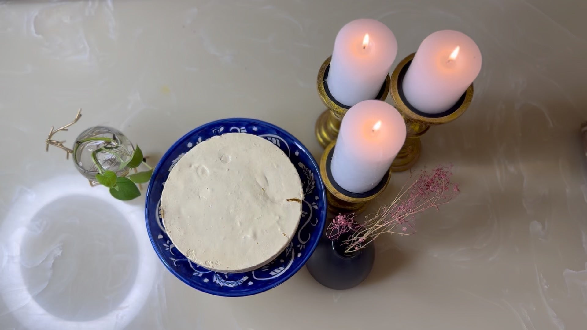 Handcrafted blue pottery cake tray