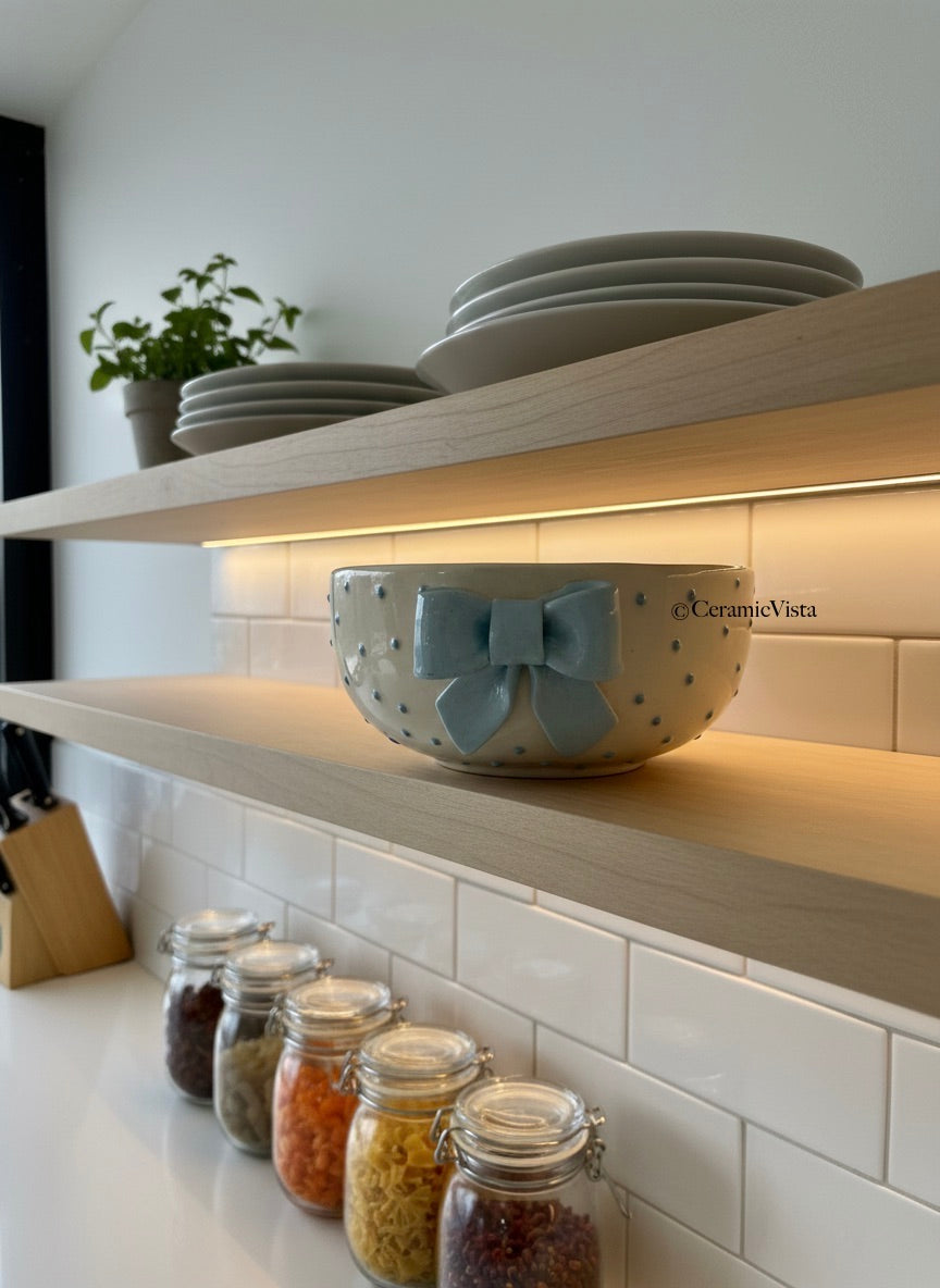 Handcrafted Blue Bow Salad & Noodle Bowl | CeramicVista