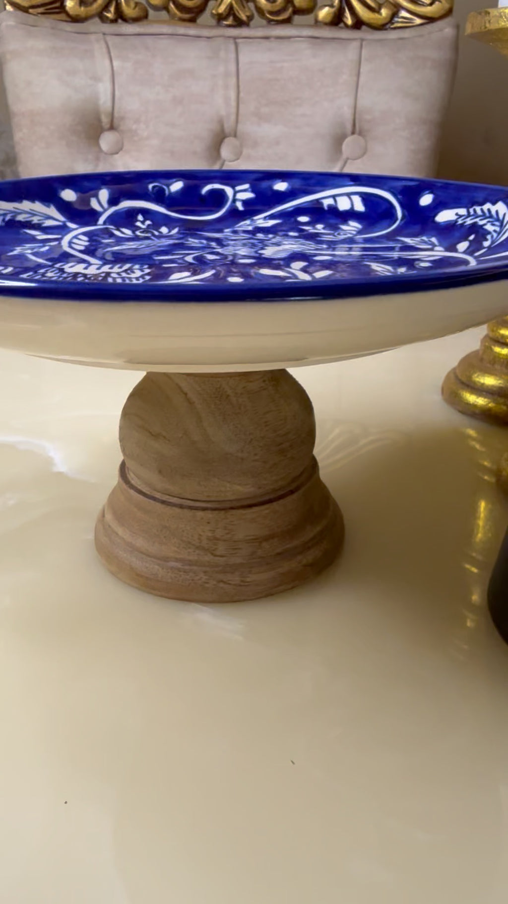 Handcrafted blue pottery cake tray