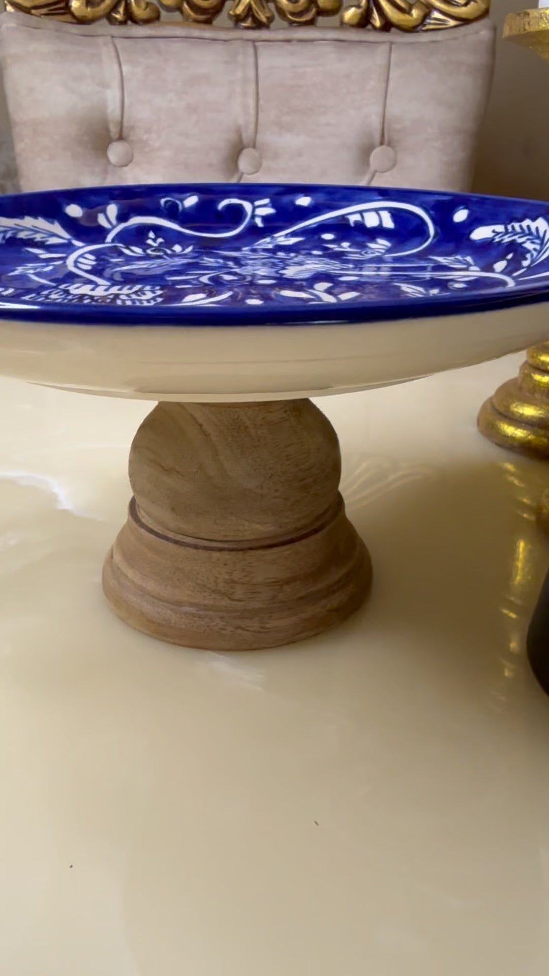 Handcrafted blue pottery cake tray