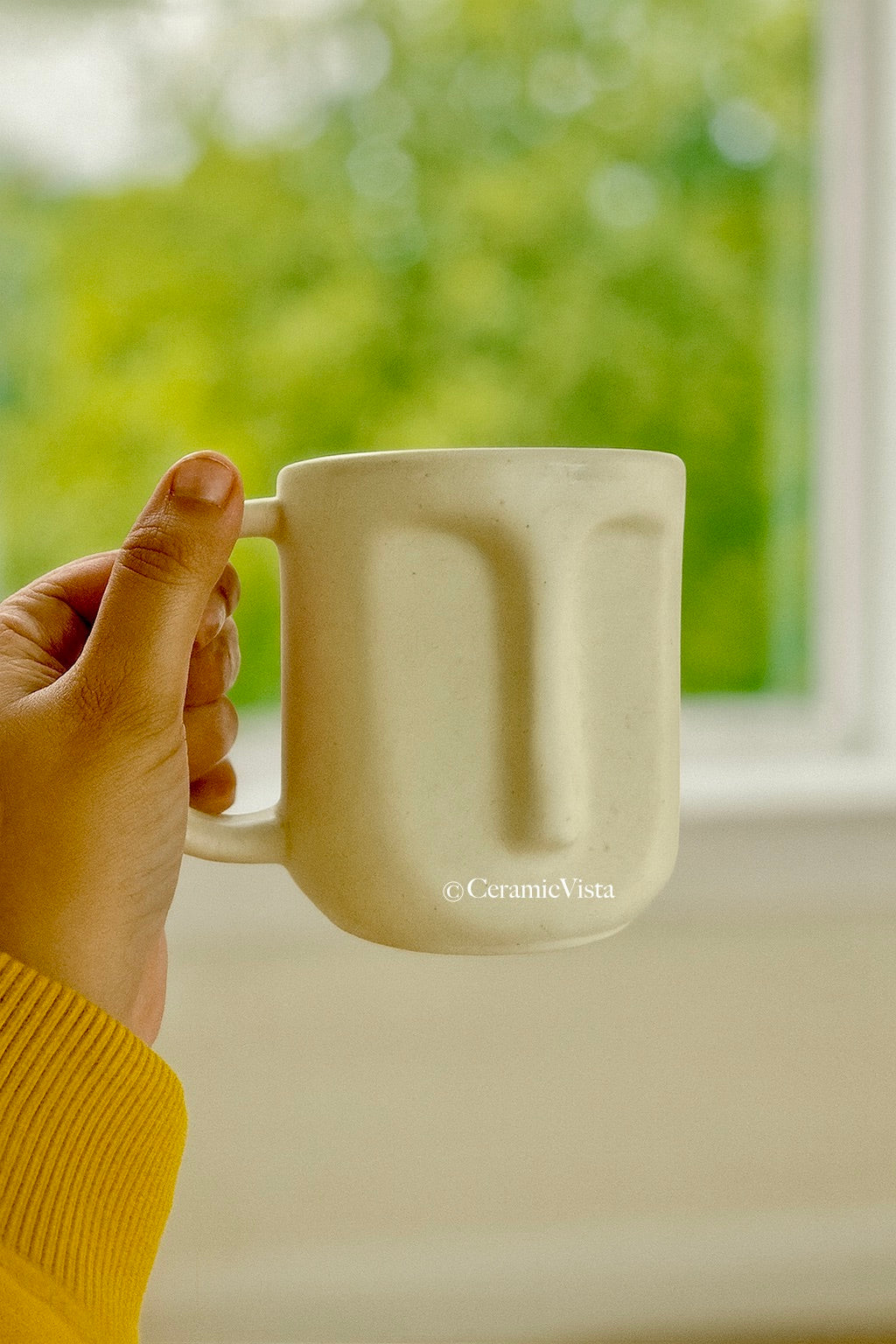 Minimalist Face Mug – Classic White | CeramicVista