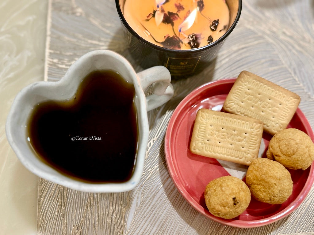 Midnight Romance - Heart Ceramic Mug- Pink, Blue, Heart Prints, White