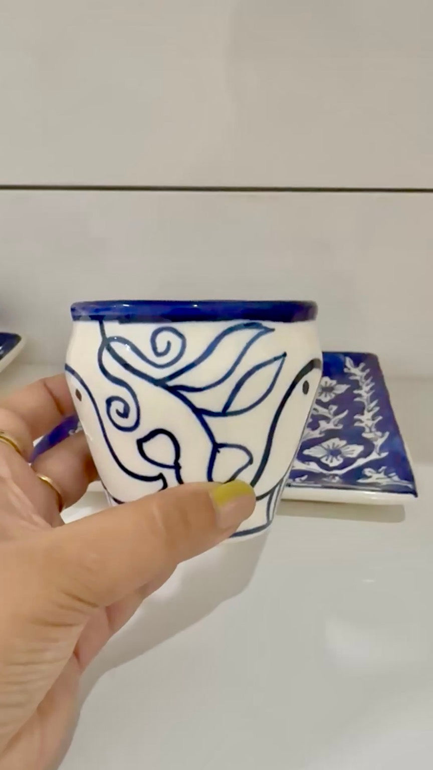 Hand-Painted Blue Bird Mini Kulhad