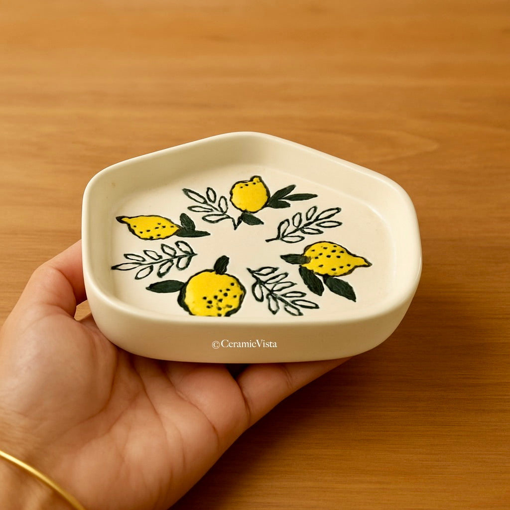 Handmade Lemon Motif Ceramic Plates – Set of 2