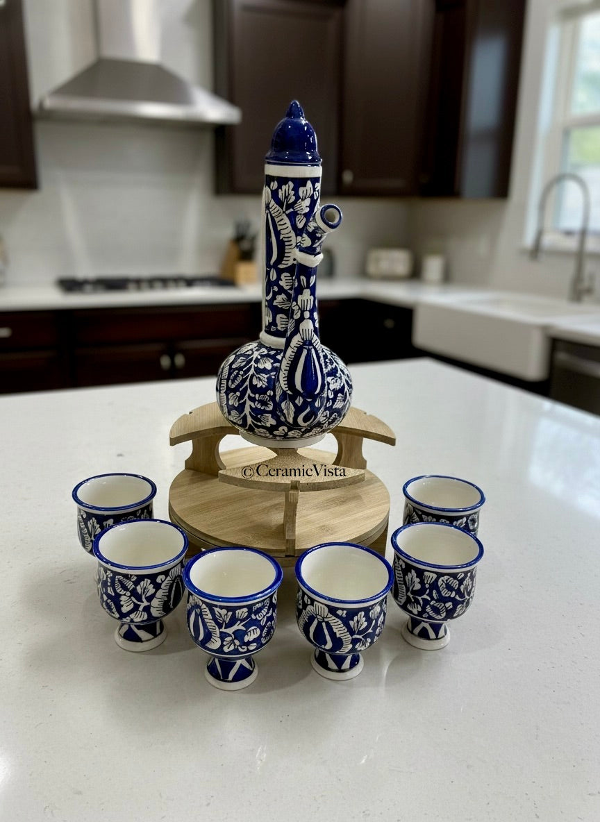 Handcrafted Blue & White Ceramic Tea Set/ Decor Item – Traditional Floral Design (7-Piece) | CeramicVista